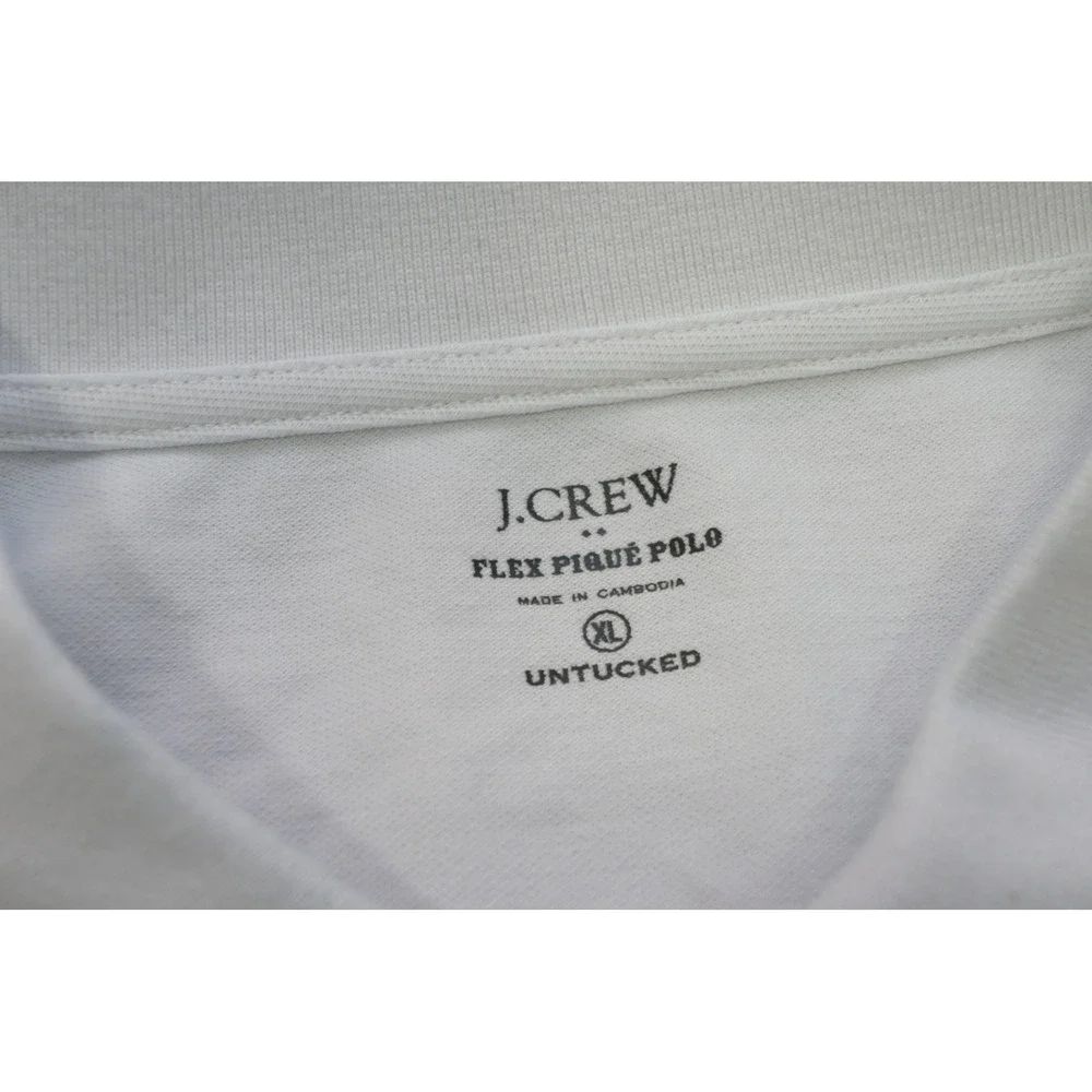 J. Crew Flex Pique Polo Mens XL White Untucked Short Sleeve Stretch Excellent